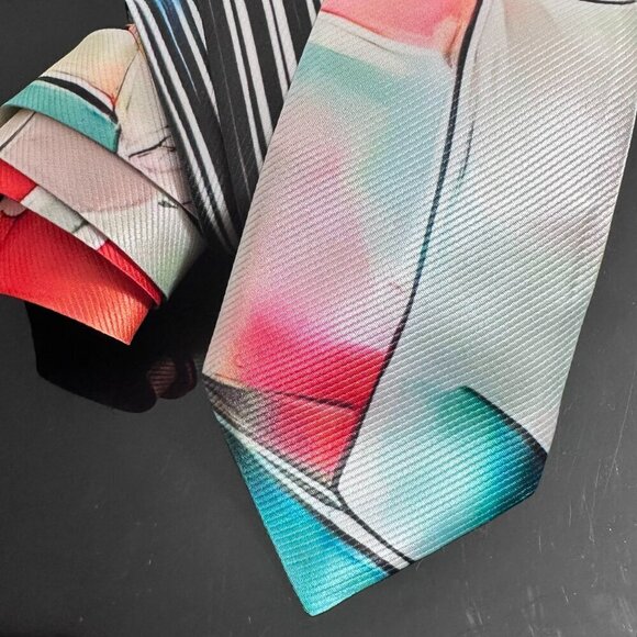 Modernist Striped Tie Retro Designer Menswear Tie Necktie Mid Century Painting - Picture 8 of 8